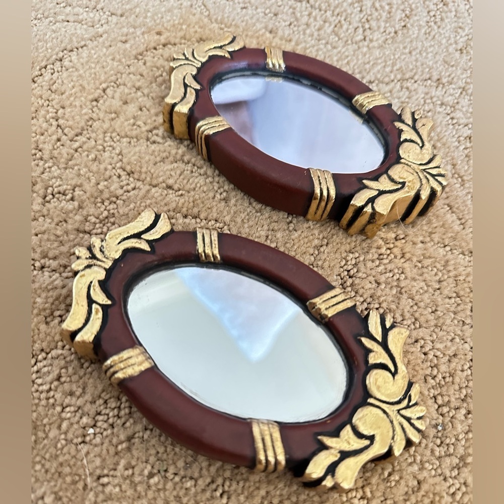 Vintage ItalianStyle Mini Oval Mirrors (Set of 2) – Ornate Gold & Mahogany Look - Picture 7 of 9